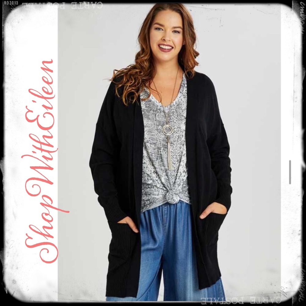 Mulberry Black Long Ribbed Detail Cardigan Sweater NWT
